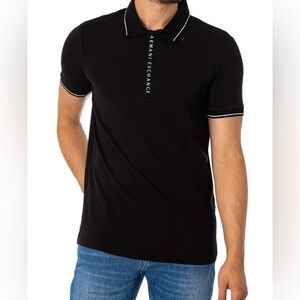 Armani Exchange Zip Logo Polo Shirt, Black